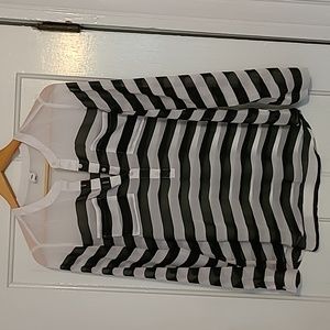 Old Navy Black and White Striped Sheer Top, M